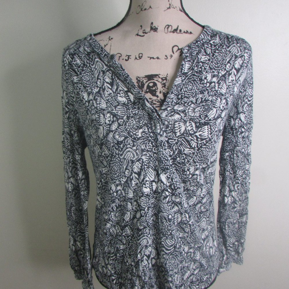 Lucky Brand Blouse M Black White Long Sleeve